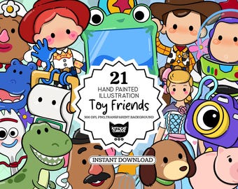 Toy Inspired PNG Bundle, Cute Cowboy & Space Toy Clipart, 21 Hand Painted PNG Files,Instant Download