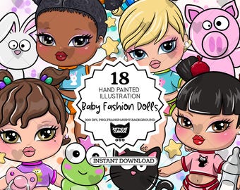 Baby Fashion Dolls PNG Clipart Y2K | Cute Baby Dolls Cartoon | 18 PNG Bundle |Instant Download