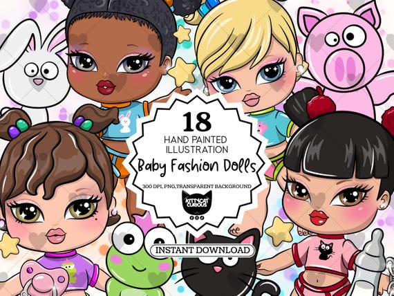 Baby Fashion Dolls PNG Clipart Y2K | Cute Baby Dolls Cartoon | 18 PNG Bundle |Instant Download