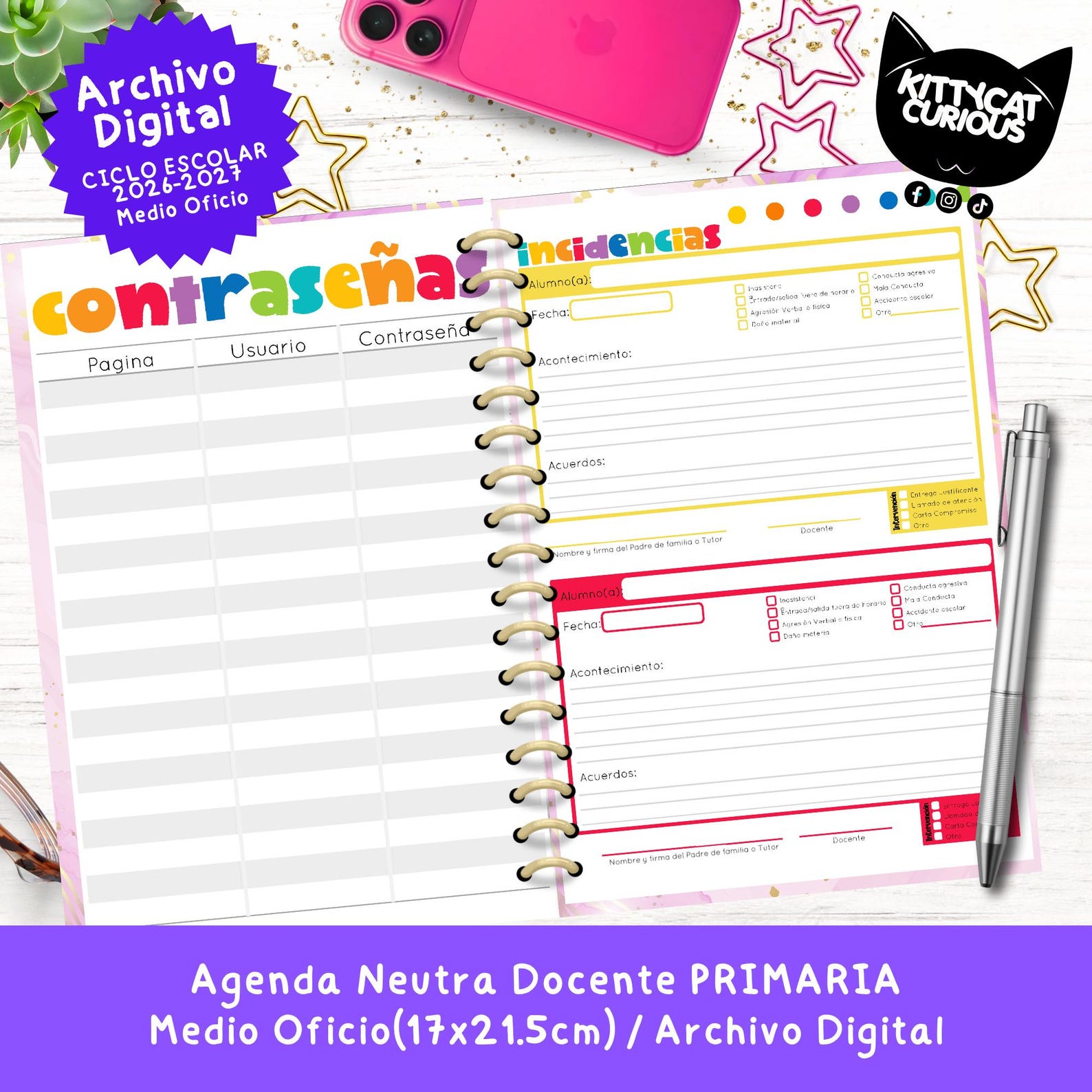 Agenda Docente PDF 2026-2027 Primaria | Planeador Escolar para Maestros ...