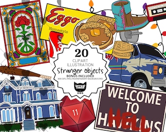 Stranger Objects Clipart | Retro Mystery Objects PNG | 80s Inspired Digital Illustrations | 20 PNG Bundle
