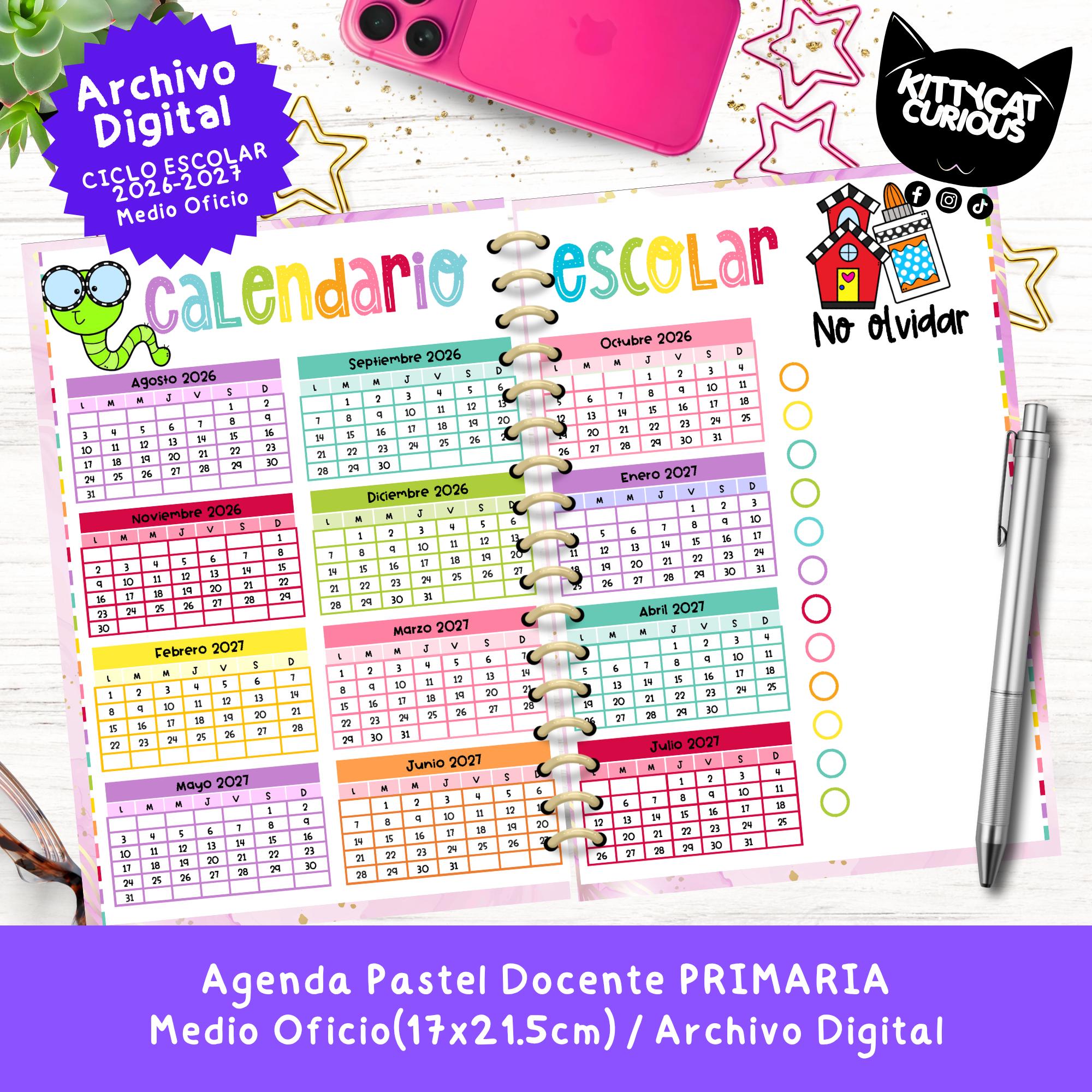 Agenda Docente PDF 2026-2027 Primaria Medio Oficio | Planeador Escolar ...