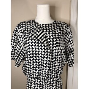 VTG Adrianna Papell 100% Silk Black Geometric Print Dress Sz 12 Shoulder Pads image 3