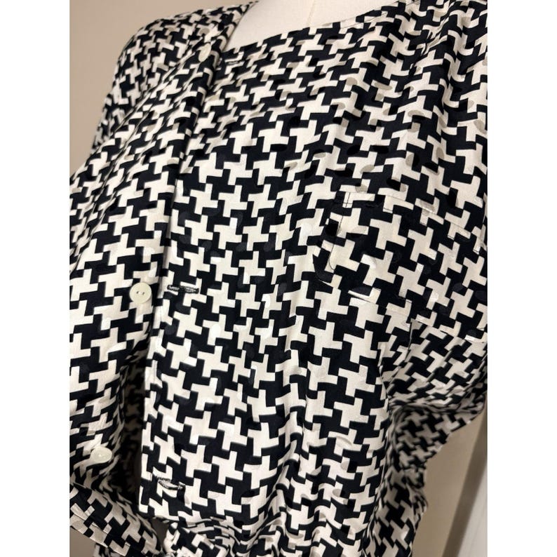 VTG Adrianna Papell 100% Silk Black Geometric Print Dress Sz 12 Shoulder Pads image 8