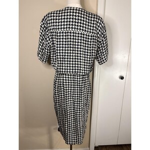 VTG Adrianna Papell 100% Silk Black Geometric Print Dress Sz 12 Shoulder Pads image 7