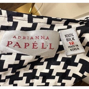 VTG Adrianna Papell 100% Silk Black Geometric Print Dress Sz 12 Shoulder Pads image 9