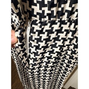 VTG Adrianna Papell 100% Silk Black Geometric Print Dress Sz 12 Shoulder Pads image 6