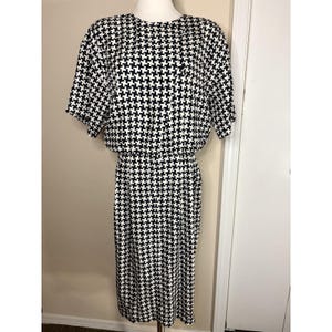 VTG Adrianna Papell 100% Silk Black Geometric Print Dress Sz 12 Shoulder Pads image 1