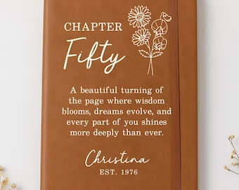 50th Birthday Journal Personalized, Birth Flower Birthday Gift Notebook,  1976 Birth Year, Fifty Birthday Gift for Women (FN-ANLPDC6H)