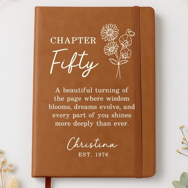 50th Birthday Journal Personalized, Birth Flower Birthday Gift Notebook,  1976 Birth Year, Fifty Birthday Gift for Women (FN-ANLPDC6H)