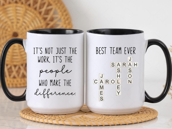 Personalized Best Team Scrabble Coffee Mug, Custom Coworker Appreciation Gift, Office Team Coffee Cup, Employee Gifts (FN-AY13FG42)