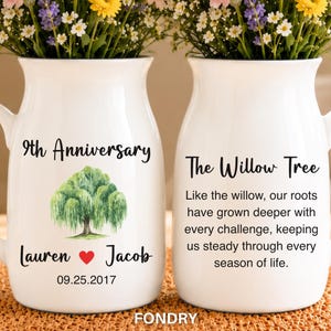 Personalized 9th Anniversary Gift, Custom Couple Flower Vase, Willow Tree Anniversary Vase (FN-AN5FV02)