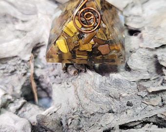 Orgonite Tiger's Eye Pyramid with Copper Spiral
