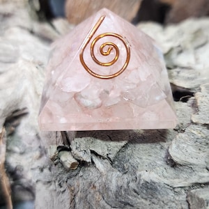 Orgonite Rose Quartz Pyramid with Copper Spiral.
