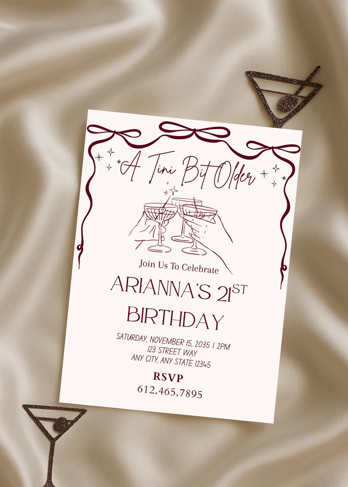 Martini 21st Birthday Invitation: Girls Night Out, Editable Template (Digital Download)