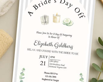 Pamper the Bride Spa Shower Invitation | Editable Spa Day Bridal Invite | Relax & Refresh Party Template | Printable Bridal Shower Invite