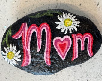 Painted Ocean Rock for Mom: Floral Garden Decor