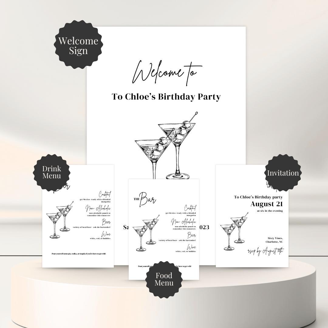 Midnight Toast Birthday Design Bundle Editable Birthday Printable ...