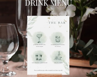 Sage Wedding Bar Menu | His and Hers Drinks Sign | Bride Groom Signature Cocktail Drink