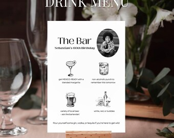 Memory Lane Birthday Bar Menu – Printable, Editable Canva for Parties Signature Cocktail Drink Bar Lemonade Sign