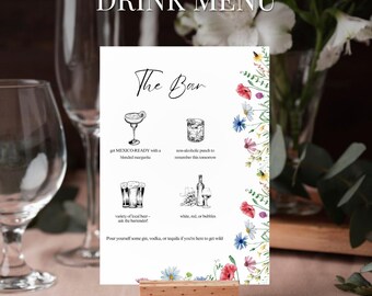 Wildbloom Bar Engagement Party Menu Template - Signature Drink Parties Simple Printable Custom Cocktail the Bar Drinks Sign
