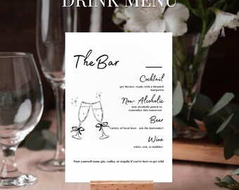 Bubbly  Bar Engagement Party Menu Template - Signature Drink Parties Simple Printable Custom Cocktail the Bar Drinks Sign