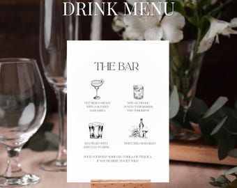 Black & White Wedding Bar Menu | His And Hers Drinks Sign | Bride Groom Signature Cocktail Drink