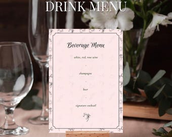 Whimsical Wedding Bar Menu | His And Hers Drinks Sign | Bride Groom Signature Cocktail Drink