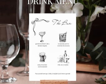 Ribbon & Rose Birthday Bar Menu – Printable, Editable Canva for Parties Signature Cocktail Drink Bar Lemonade Sign