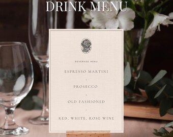 Neutral Wedding Bar Menu | His And Hers Drinks Sign | Bride Groom Signature Cocktail Drink