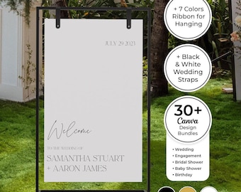 Black, White, Gold Metal Wedding Sign Stand - Welcome Sign Holder - Freestanding Event Display - Floor Seating Chart Stand - 50" x 30" Frame