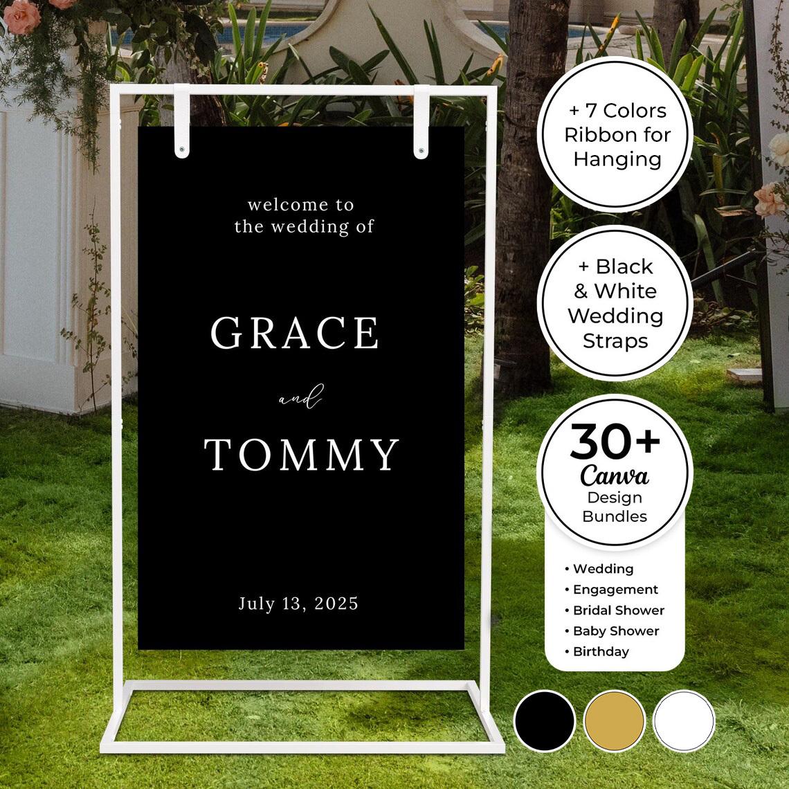 Black, White, Gold Metal Wedding Sign Stand - Welcome Sign Holder