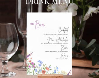 Wildflower Whimsy  Bridal Shower Bar Menu – Let's Drink Cocktail Party Signature From Miss to Mrs.