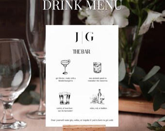 Minimalistic Wedding Bar Menu | His and Hers Drinks Sign | Bride Groom Signature Cocktail Drink