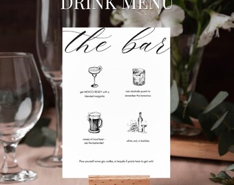 Brushed Bliss Bridal Shower Bar Menu – Let's Drink Cocktail Party Signature From Miss to Mrs.