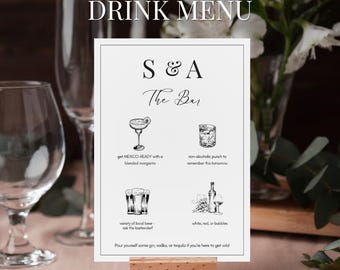 Classic Wedding Bar Menu | His and Hers Drinks Sign | Bride Groom Signature Cocktail Drink
