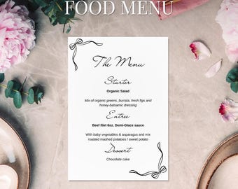 Ribbon & Rosé Birthday Food Menu – Customizable, Digital, Editable, Printable Kids/Teen Lets Eat Party Theme