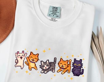 Camiseta infantil Kawaii de gatos de Stardew Valley, diseño pixelado de Comfort Colors, regalo único de videojuego.