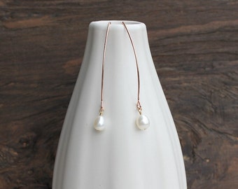 Rose gold earrings, contemporary rose gold pearl earrings