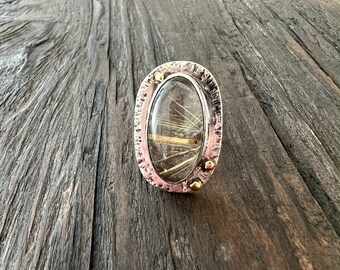 Rutilated quartz ring, golden rutilated quartz ring