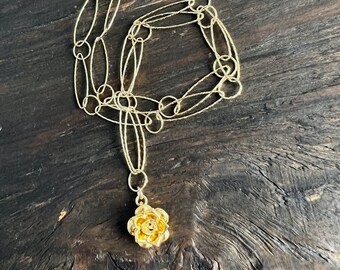 Gold rose necklace, gold "wild rose" necklace, gold flower necklace