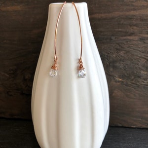 Rose gold earrings with clear cubic zirconia, contemporary rose gold earrings, simple rose gold earrings