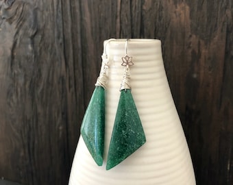 Green aventurine earrings, aventurine and sterling silver lotus earrings