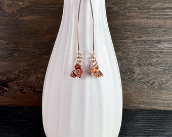 Rose gold flower earrings, rose gold trillion earrings, modern rose gold