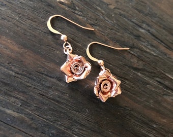 Rose gold earrings with rose gold roses, rose gold "wild rose" earrings