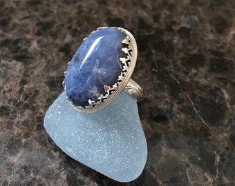 Sodalite ring, sterling silver sodalite ring