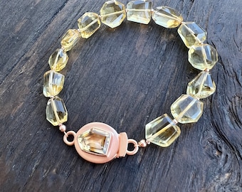 Citrine bracelet with rose gold clasp