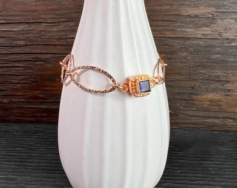 Rose gold bracelet with iolite clasp, handmade rose gold bracelet