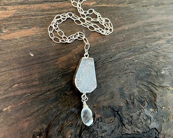 Drusy necklace, silver druzy necklace, sparkly silver drusy necklace