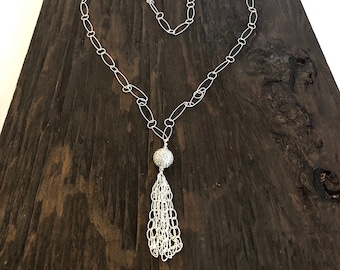 Long silver tassel necklace